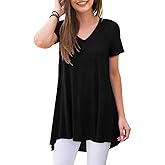 POPYOUNG Women's Long Tunic Tops to Wear with Leggings Summer Short Sleeve Loose Fit Dressy Shirts M-5XL
