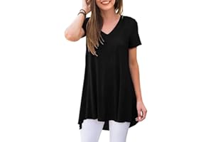 POPYOUNG Women's Long Tunic Tops to Wear with Leggings Summer Short Sleeve Loose Fit Dressy Shirts M-5XL