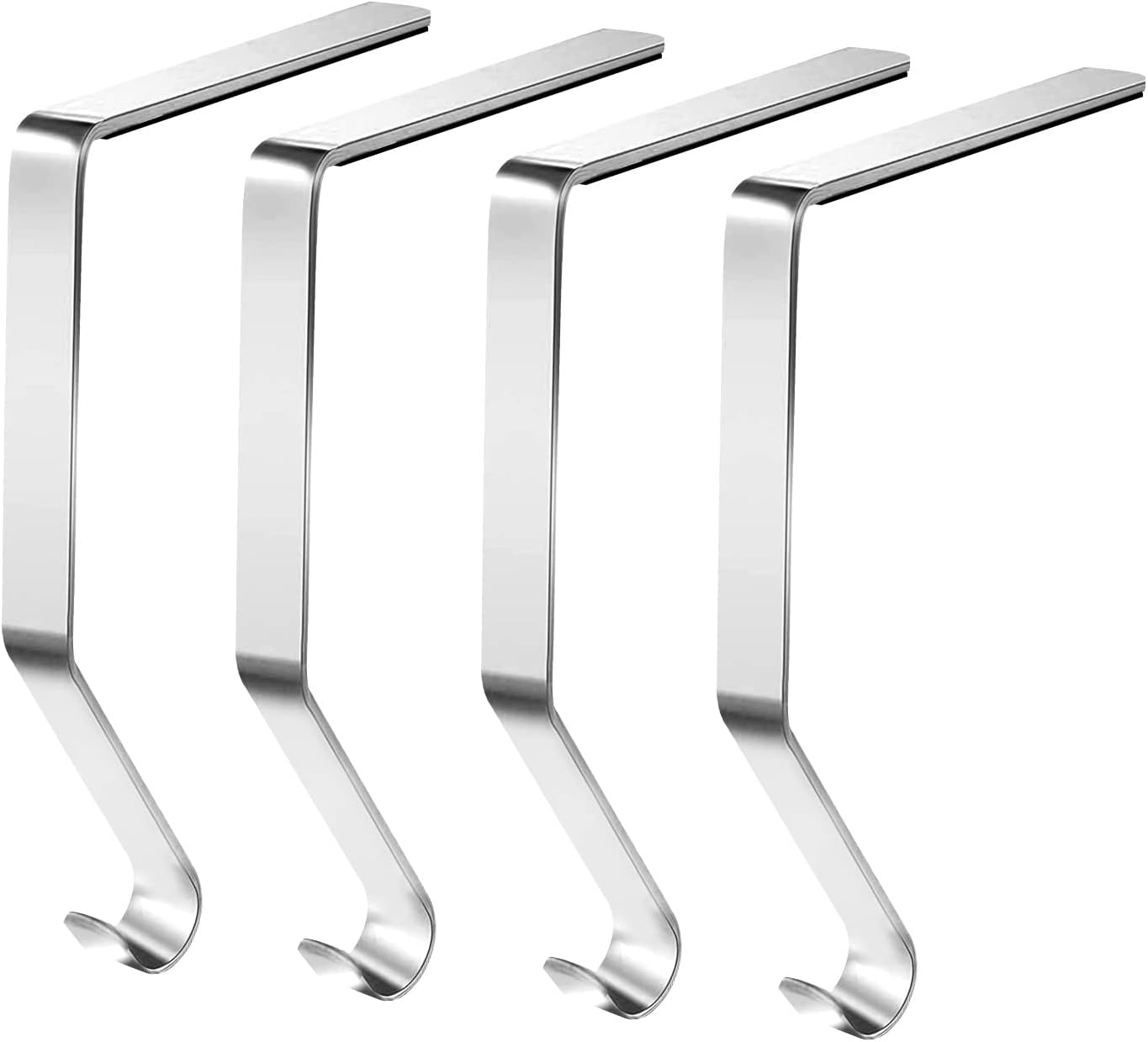 Ornament Hooks - Horjamy Christmas Stocking Holders for Mantle Set of 4 Metal Mantle Stockings Hangers Christmas Hooks for Fireplace Garland Mantle Grips(Silver)