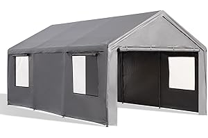 Gardesol Carport, 12'x20' Extra Large Heavy Duty Carport with Roll-up Ventilated Windows, Portable Garage with Removable Sidewalls & Doors for Car, Truck, SUV, Car Canopy with All-Season Tarp, Gray