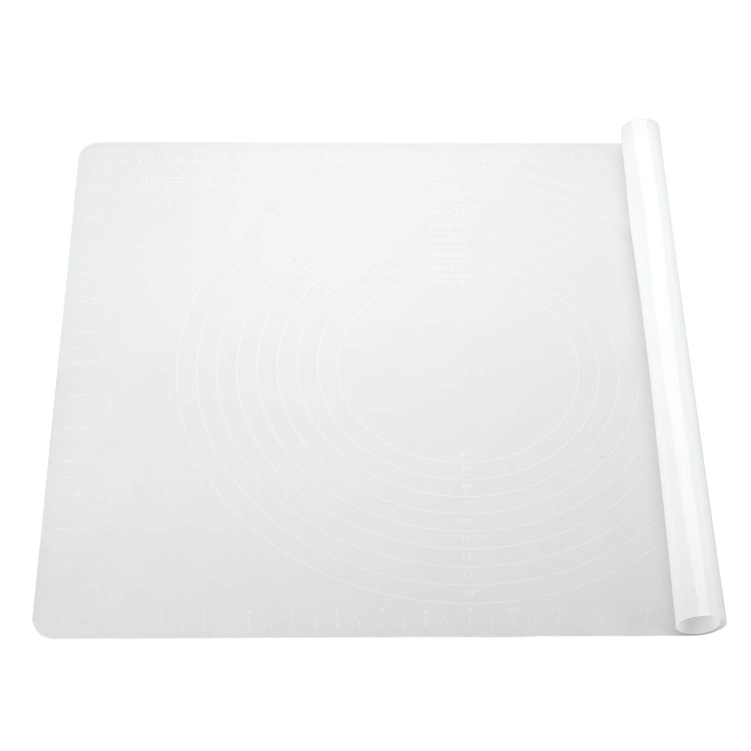 LONGFITE Silicone Pastry Mat Non Stick Large Baking Mat with Measurement Fondant Mat, Counter Mat, Dough Rolling Mat, Oven Liner, Pie Crust Mat 20'' by 16'' (White)