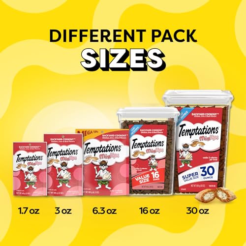 TEMPTATIONS MIXUPS BACKYARD COOKOUT FLAVOR CRUNCHY AND SOFT CAT TREATS, 30 OZ. TUB