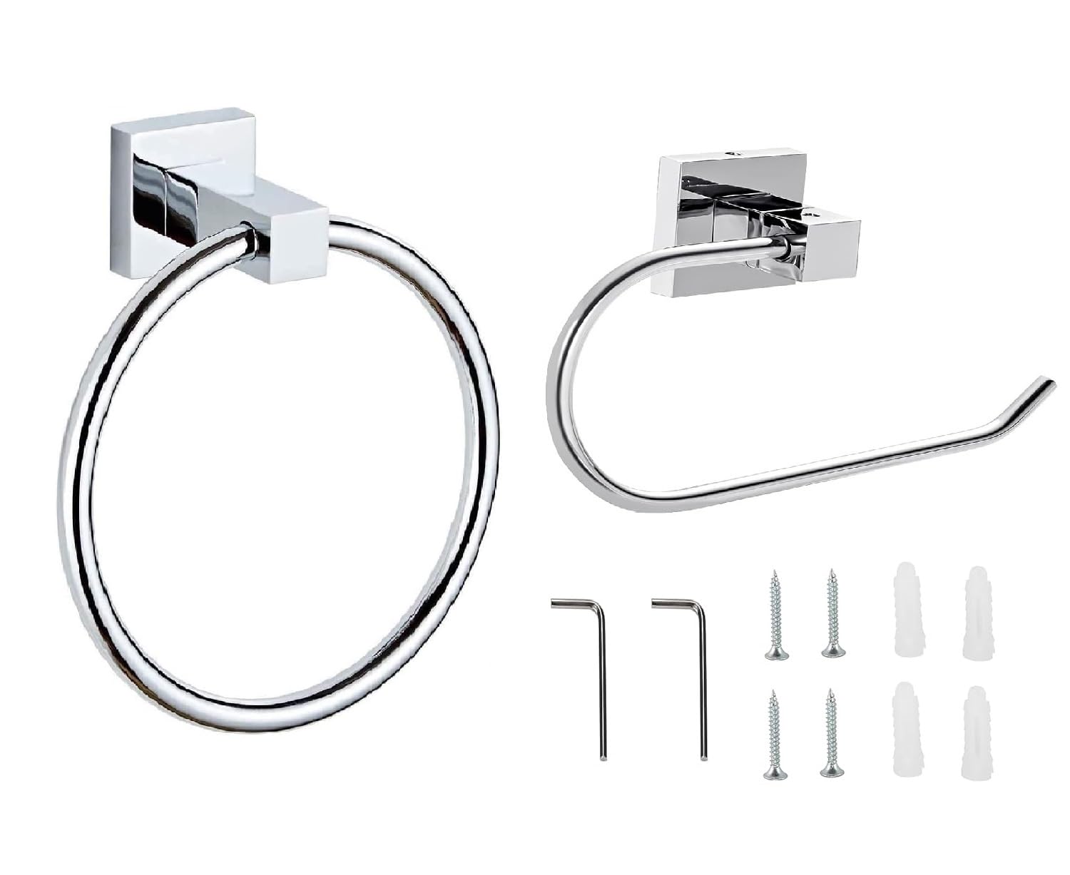 Wall Mounted Toilet Roll Holder, Towel Ring Toilet Paper Holder Accessories SUS 304 Stainless Steel with Chrome Plated Bathroom Hardware and Kitchen - 2 Packs (Polished)