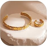 ANDKISS Gold Bracelets for Women Non Tarnish, Waterproof Gold Cuff Bracelet for Women,Open Wide 18K Plated Bangles, Gold Bangle Bracelets for Women Trendy, Non Tarnish Ring Jewelry Gift