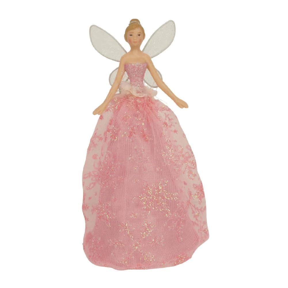 Gisela Graham Resin and Fabric Tree Top Pink Snowflake Angel 19cm