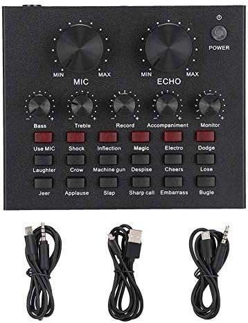 Bewinner1 Live Sound Card, Microphone Sound Card 12 Kinds of Funny Sound Effects, Audio External Sound Card for Mobile Phones Computers Tablets Notebooks K Song Live APP
