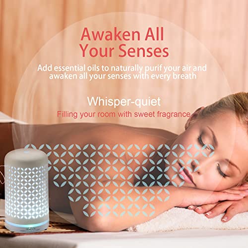 LLAZEZZZ Ceramic Essential Oil Diffuser 100ML White Aromatherapy Diffuser Cool Mist Humidifier for Home Waterless Auto Shut-Off Timers 7 Color Night Lights and Auto Off…