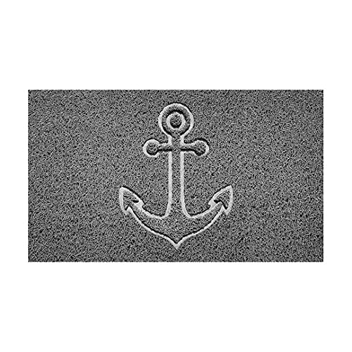 Nicoman Embossed Spaghetti Door Mat Dirt-Trapper Jet-Washable Doormat 70x43cm (Grey, ANCHOR Shape) - Use Indoor or Sheltered Outdoor