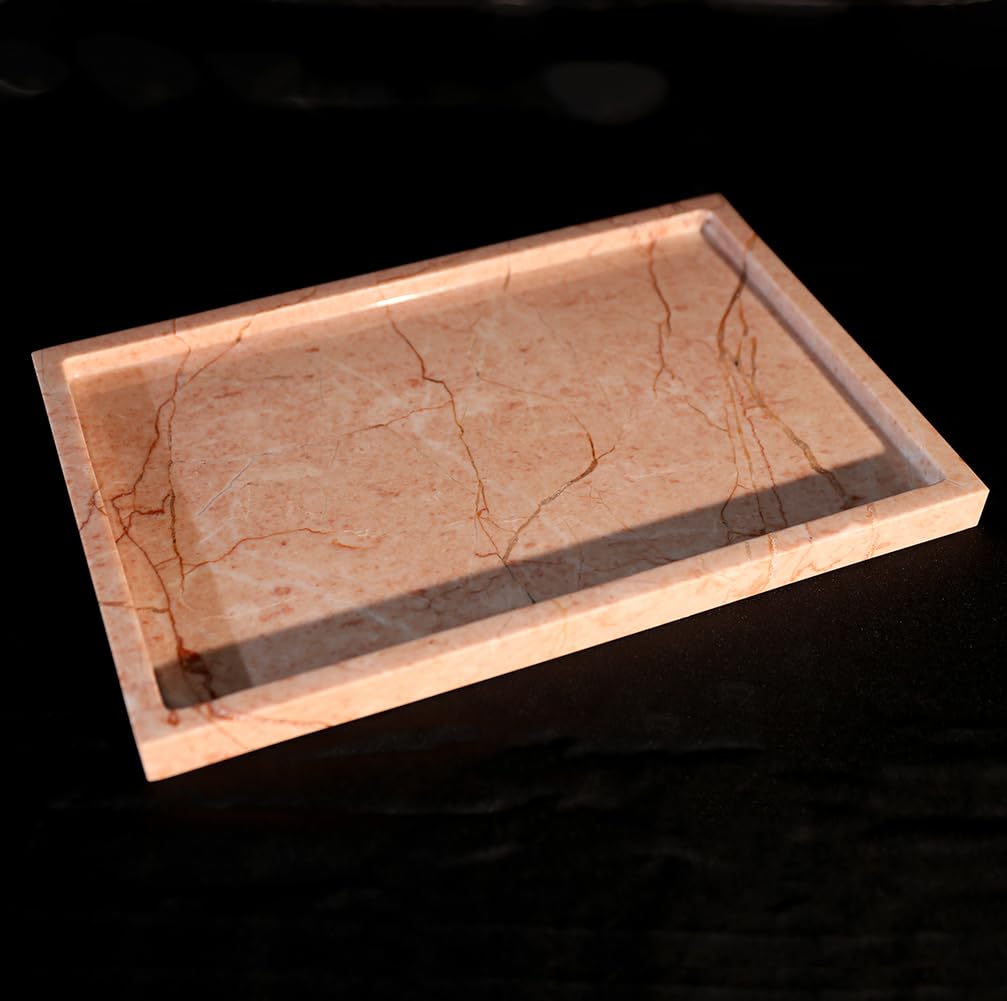 Photo 1 of Real Luxurious Natural Marble Vanity Tray Genuine Marble Storage Tray for Home Decor Stone Tray for Bathroom/Kitchen/Vanity/Dresser Non-Resin/Non-Ceramic/Cream Rose