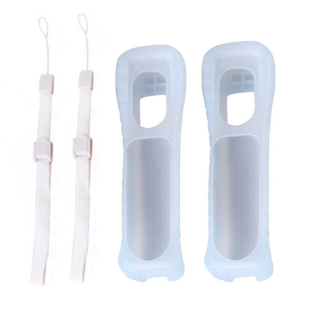 2 x White Silicone Skin Case Cover With Wrist Strap For Wii Remote