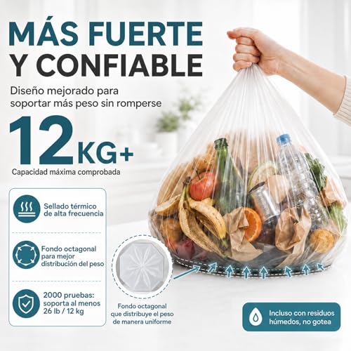 JZCQZCXB Bolsas de Basura de 4 Galones 300 Piezas, Bolsas para Basura Medianas Biodegradables 50 * 60CM, Gruesas, Inodoras, Grandes, Compostables, ideal para Cocina, Baño, Oficina, Hogar (Blanco)
