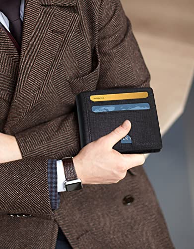 Acadous Genuine Leather Wallet for Men, Slim Mens Wallets with 14 Card Slots, 2 Clear ID Windows, RFID Blocking and Gift Box, Front Pocket Money Clip for Grandfather/Dad/Husband/Boyfriend/Friend