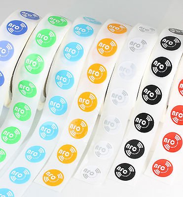 14 X NFC Tags | NXP Chip NTAG213 | 144 Bytes Memory | 7 colours | round self-adhesive labels | High Scan Strength with Ultra Slim Design | Strong Glue