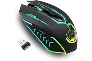 UHURU Wireless Gaming Mouse Up to 10000 DPI, Rechargeable USB Wireless Mouse with 6 Buttons 7 Dynamic LED Color Ergonomic Pro