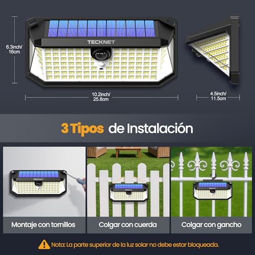 TECKNET Outdoor Solar Light, 546 LEDs, 300° Illumination, Outdoor Solar Spotlight with Remote Control, IP66 Waterproof, Outdoor Solar LED Spotlights with Hooks, for Gardens, Garages, Patio