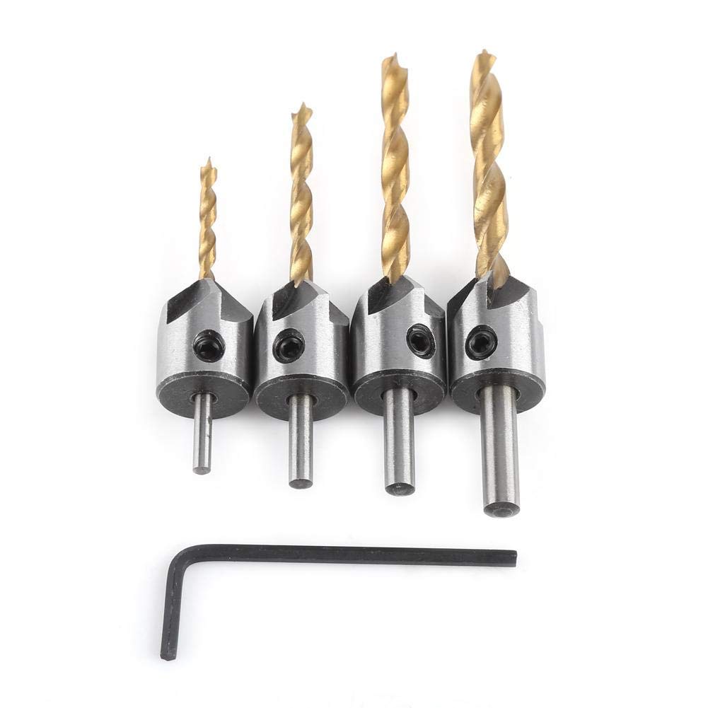 4Pcs Woodworking Countersink Drill Bit Set Counter Sink Bit Woodworking Carpentry Reamer Boring Tool Round Shank with Hex Key 3mm-6mm
