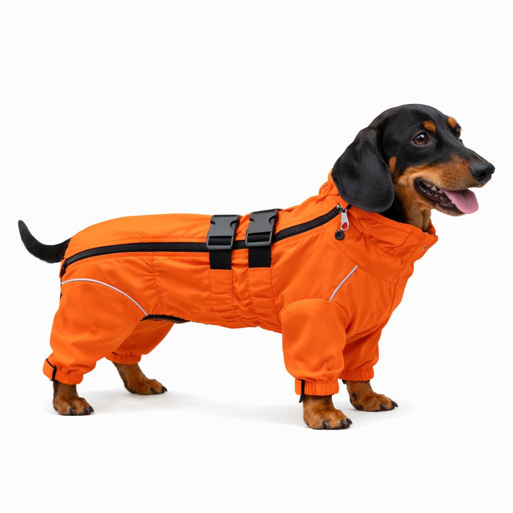 Dogs Waterproof Jacket, Lightweight Waterproof Jacket Reflective Safety Dog Raincoat Windproof Snow-proof Dog Vest for Corgis Dachshund Small Medium Large Dogs Orange D-L