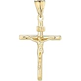 10K Yellow Gold 7/8" Christian Catholic Jesus Christ on INRI Cross Crucifix Pendant Necklace - Choice of Rolo Chain Length or Charm Only