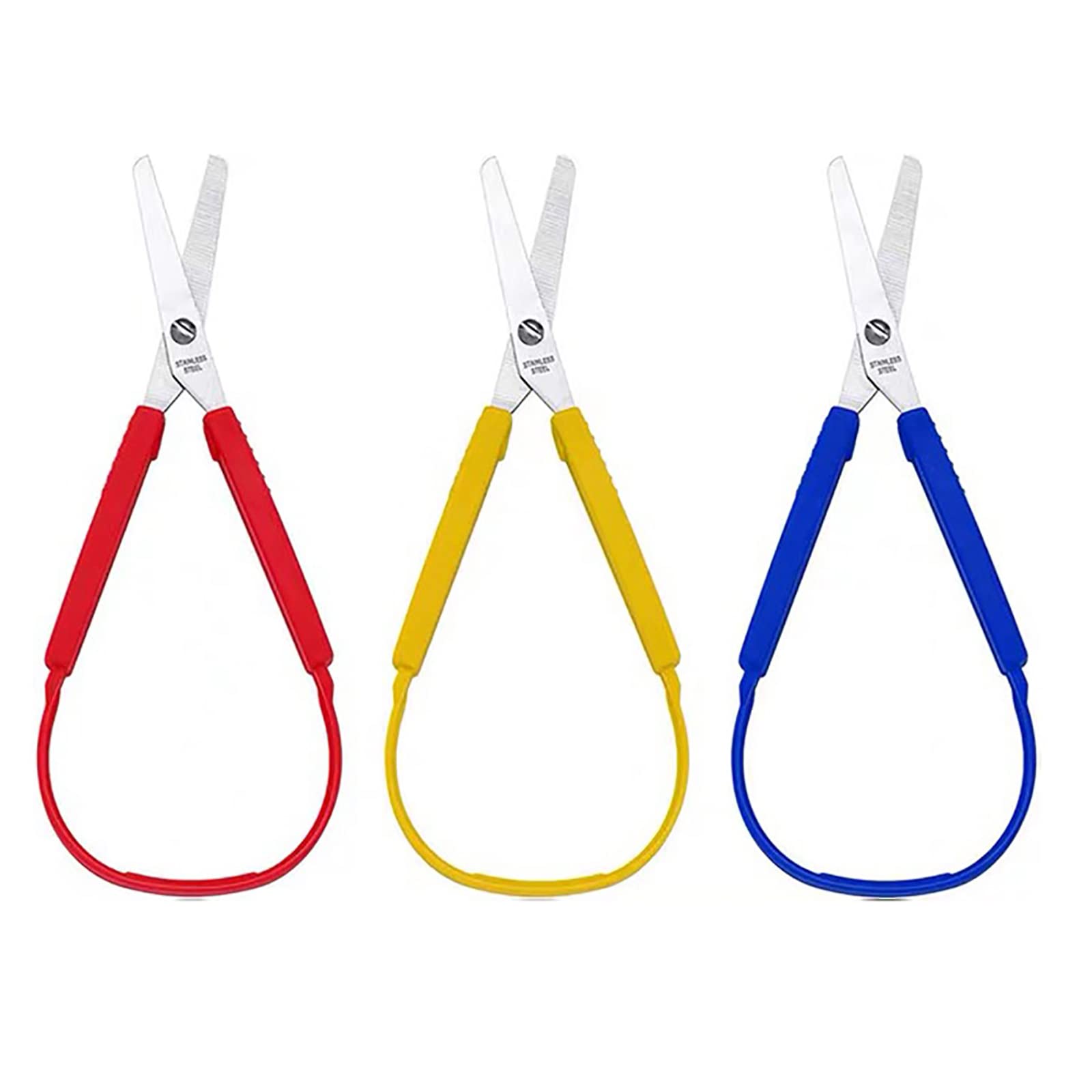 SHULLIN Pack of 3 Loop Scissors, Self-Opening Safety Scissors, Ideal for Adults and Children with Special Needs
