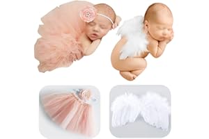 COFASHION Newborn Girls Photo Prop Outfits Newborn Photography Props-Pink Tutu Skirt & Baby Girl Angel Wings Set- NewbornPhotoProps Girl NewbornGirl Outfits for Photography
