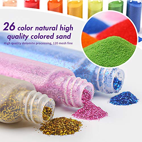 3 otters Sand Art Kit, Kids\' Sand Art Kits Colored Sand Art Kit for Children, with 20 Sheets Sand Art Painting Cards Set Children Art Toy, 26 Colors