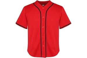 MESOSPERO Youth Baseball Jersey Kids Button Down Short Sleeve Solid Color T-Shirt for School, PE, League Team Uniform