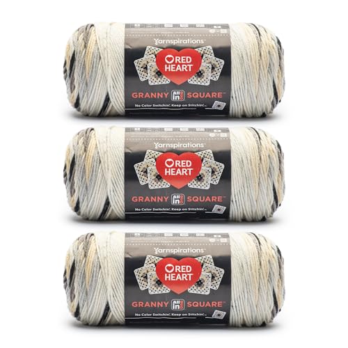 Red Heart All in One Granny Square Soft White - Shadow Yarn - 3 Pack of 250g/8.8oz - 100% Acrylic - #4 Worsted (Medium) - 381m/417Yards - for Knitting, Crochet and Amigurumi