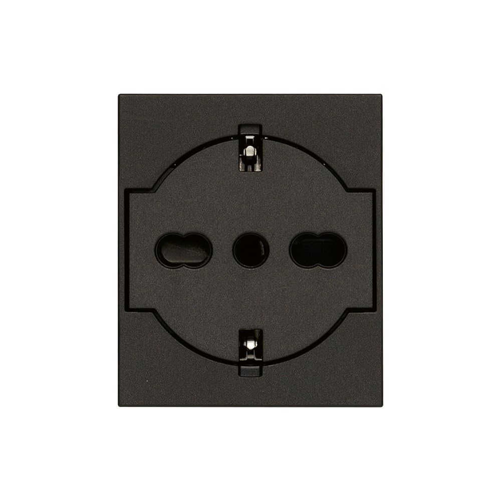 Vimar 30211.G Linea Universal Flush Wall Socket, Italian Standard P40, SICURY, Black, 2 Modules
