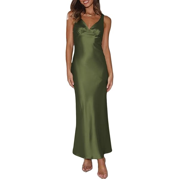 Amazon.com: Phicia Summer Satin Spaghetti Strap V Neck Midi Dresses for  Women Wedding Guest Elegant Flower Backless Cocktail Formal Dress :  Clothing, Shoes & Jewelry