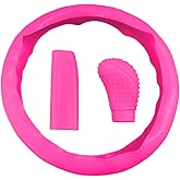 3PCS Silicone Car Steering Wheel Cover Set - Includes Car Handbrake Cover & Gear Shift Cover & Anti-Slip Steering Wheel Protector, Universal Auto Interior Decoration for Most Cars (Rose Red)