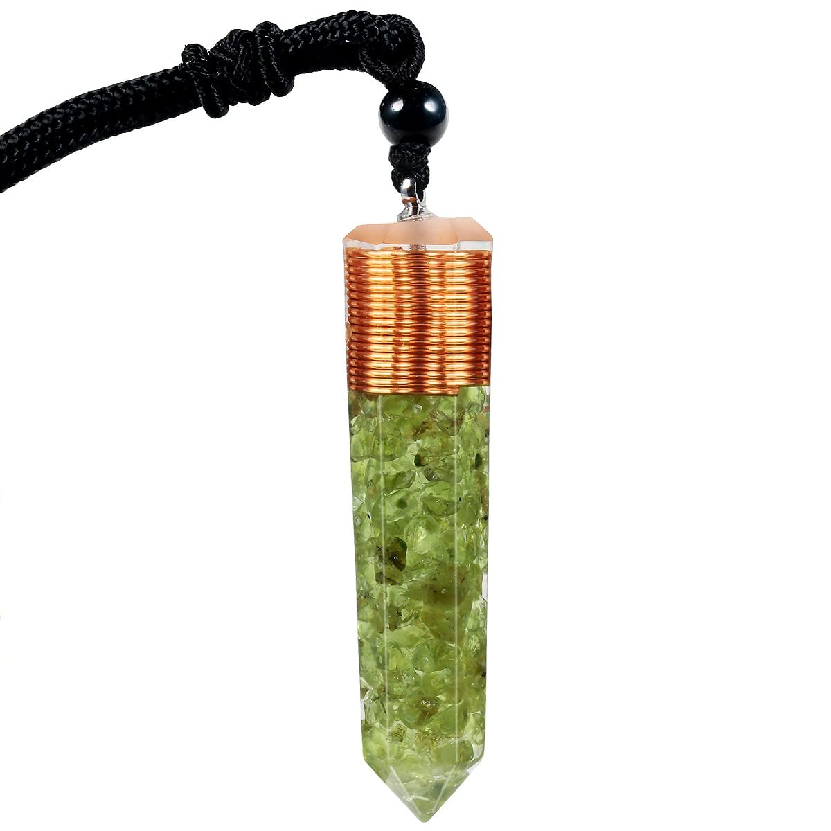 KYEYGWO Healing Orgone Crystal Point Necklace for Unisex Hexagonal Quartz Chip Stones Pendant Single Point Crystal Wand Amulet for Meditation and Yoga