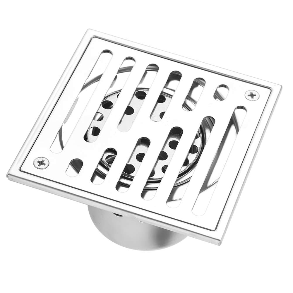 TOPINCN Floor Drain, Stainless Steel Square Anti-Odor Bathroom Waste Gate Shower Large Caliber New Home Living Hair Stopper Bath (110 * 110mm)