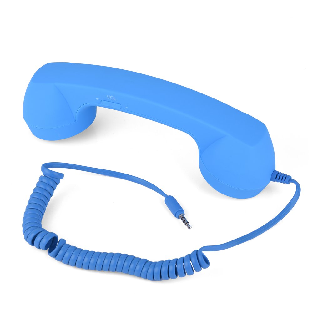 Retro Mobile Telephone Handset Receiver, Anti-radiation Vintage Wired Telephone Telephone Handset Anti Radiation Receivers 3.5mm Cell Phone Handset w/Mic for iPhone(blue)
