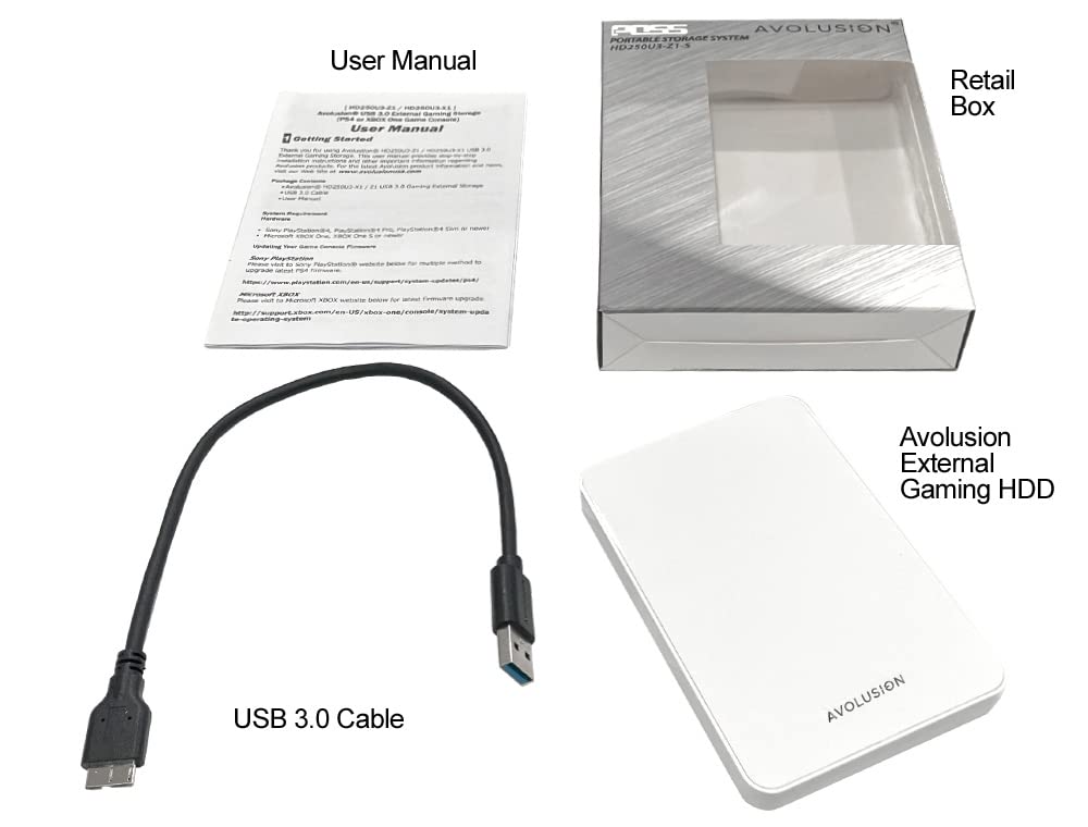 Avolusion HD250U3-Z1-PRO-WH 1TB USB 3.0 Portable External Gaming Hard Drive - White (for PS5 / PS4, Pre-Formatted)