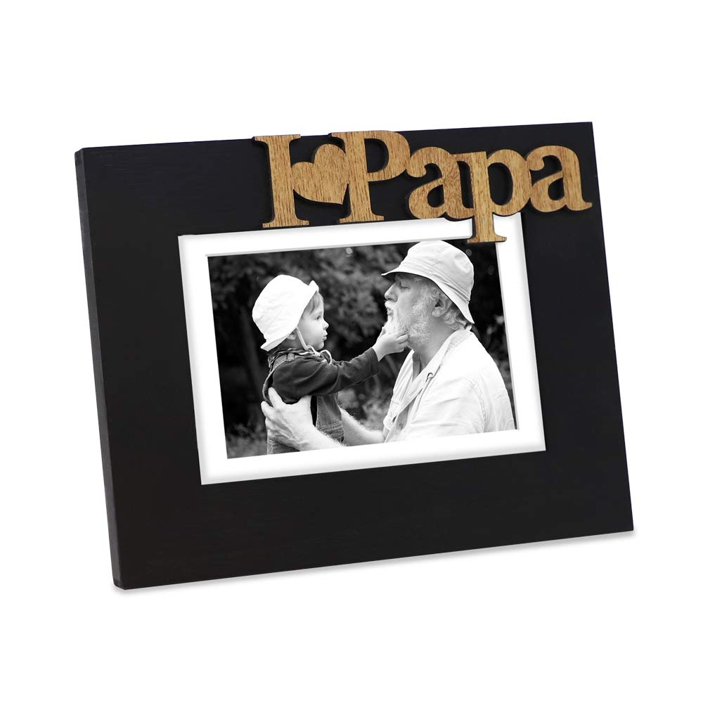 Isaac Jacobs Black Wood Sentiments 'I Love Papa' / I Heart Papa Picture Frame, 5x7 inch with Mat, Photo Gift for Grandpa, Family, Display on Tabletop, Desk (Black, 5x7 (Matted 4x6))