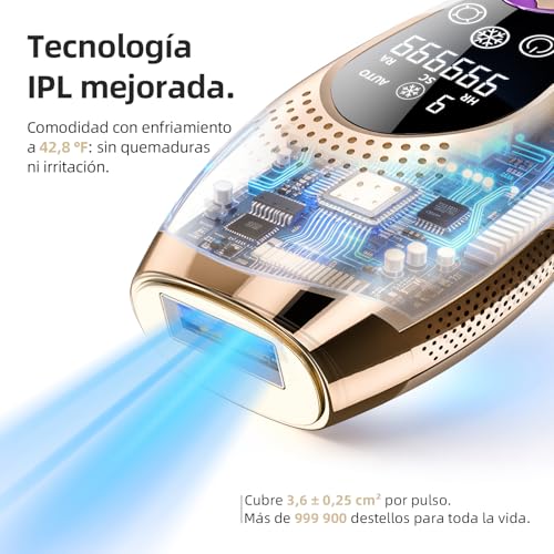IPL Women's Laser Epilator with Cooling Function, IPL Epilator for Women and Men, Hair Removal Device for Face, Legs, Armpits and Bikini Area, 9 Energy Levels Rose Gold Pro