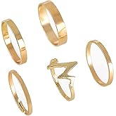 Aneneiceera Boho Knuckle Rings Gold Finger Rings Set Stacking Retro Joint Lightning ECG Ring 5 Piece Set Vintage Rings for Women