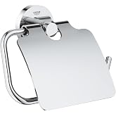 GROHE 40367001 Essentials Wall-Mounted Toilet Paper Holder with Cover, Starlight Chrome
