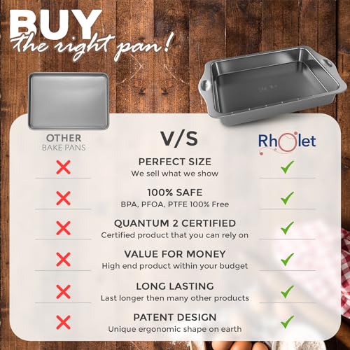 Rholet Brownie Tin Large Traybake Roasting Tray | Quantum II Non Stick Coating, 5cm Deep Pan with Cutting Guides, Rectangle Swiss Roll Tin, Easy Clean Heavy Duty