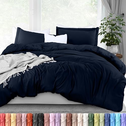 Utopia Bedding Duvet Cover Queen Size - 3 Piece with Zipper Closure - 1 Comforter Cover 90X90 Inches & 2 Pillow Shams 20X26 Inches (Navy) Comforter Not Included