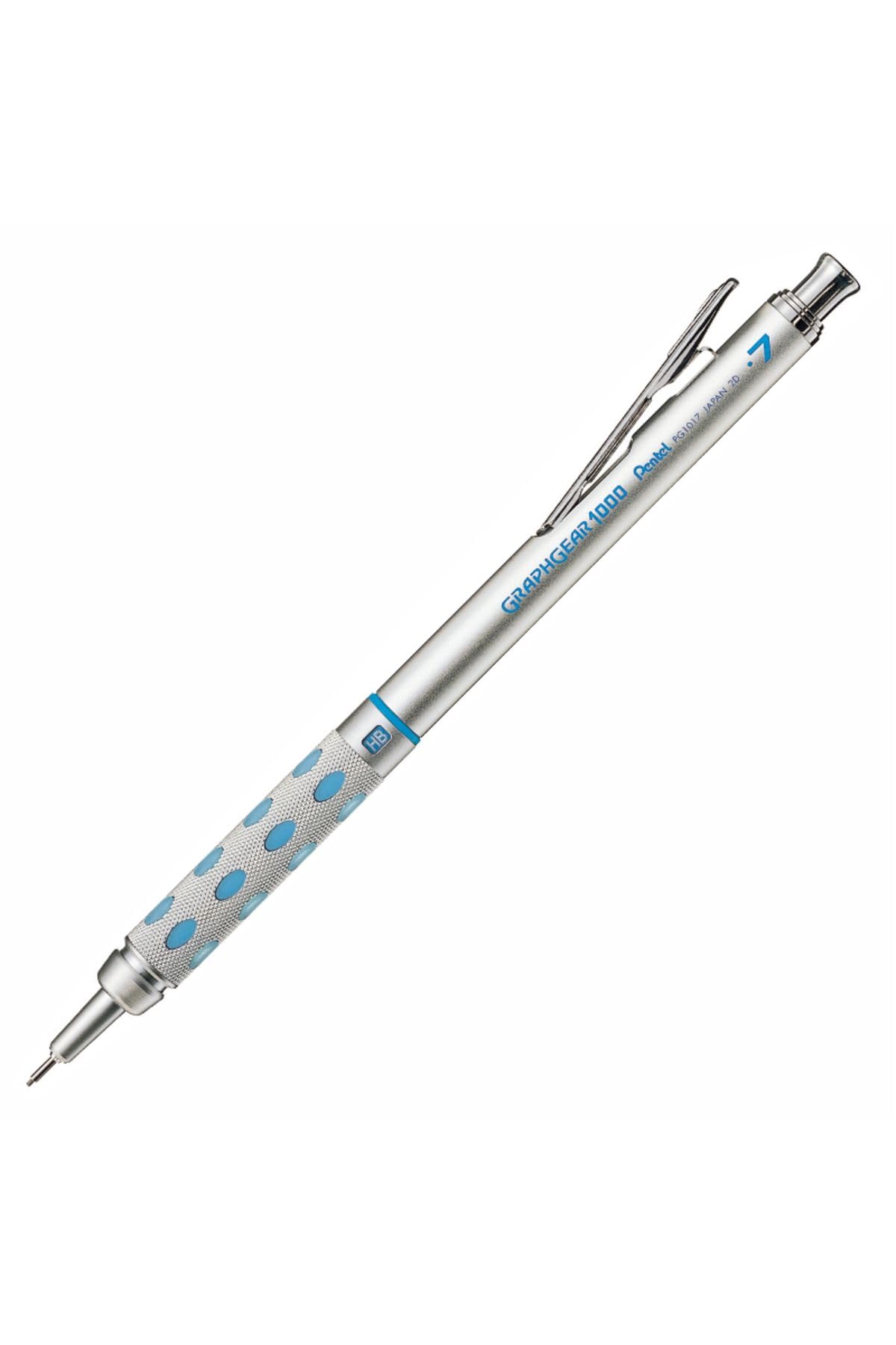 Pentel PG1017-C GraphGear1000 Mechanical Pencil 0.7mm Line Width, Stainless Steel Case with Hardness Indicator, Dual Grip Zone, Fully Retractable 4mm Lead Guide, Eraser (Z2-1N), Pack of 12