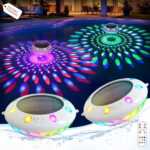 AearKing Floating Pool Light with Remote Control, Top and Bottom Color Solar Pool Light, LED Pool Light with RGB Dynamics, IP68 Waterproof Floating Pool Lamp IP68-2 Pieces