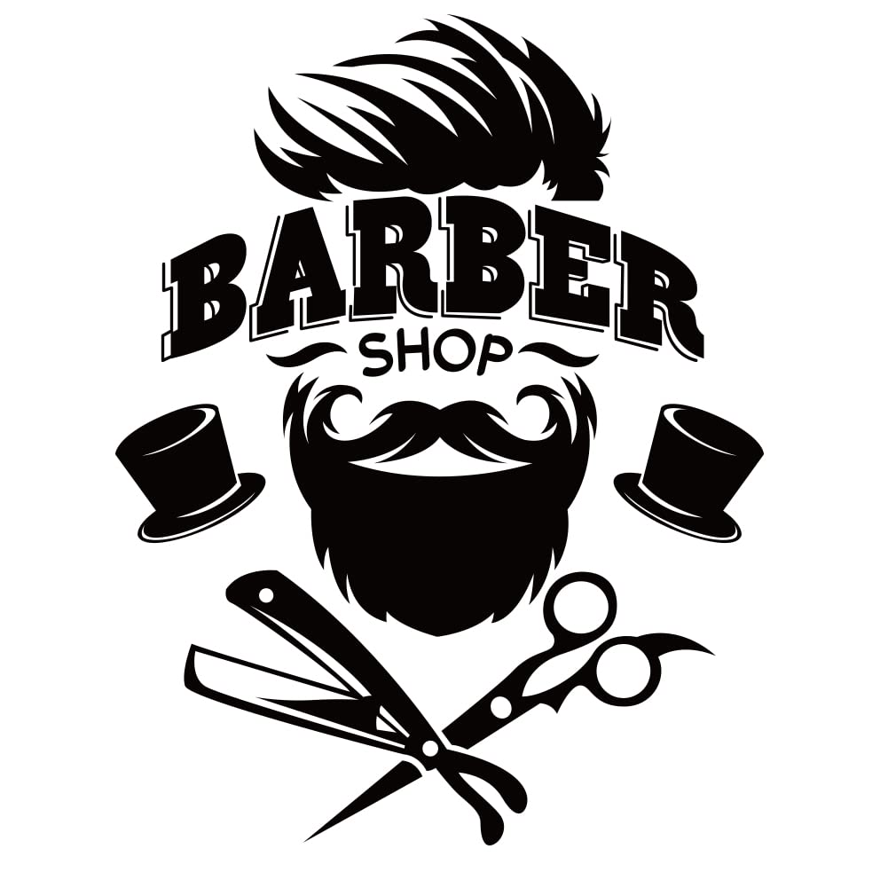 SUPERDANT Barber Shop Wall Sticker Black and White Hairdressing Theme Vinyl Wall Stickers Barber Shop Wall Decal Wall Art Stickers for Home Bedroom Living Room Barber Shop Decorations 59x35 cm