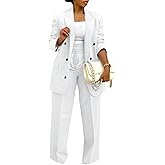 LROSEY 2 Piece Outfits for Women Dressy Double Breasted Blazer Jackets High Waisted Wide Leg Pants Suits Set Casual Business
