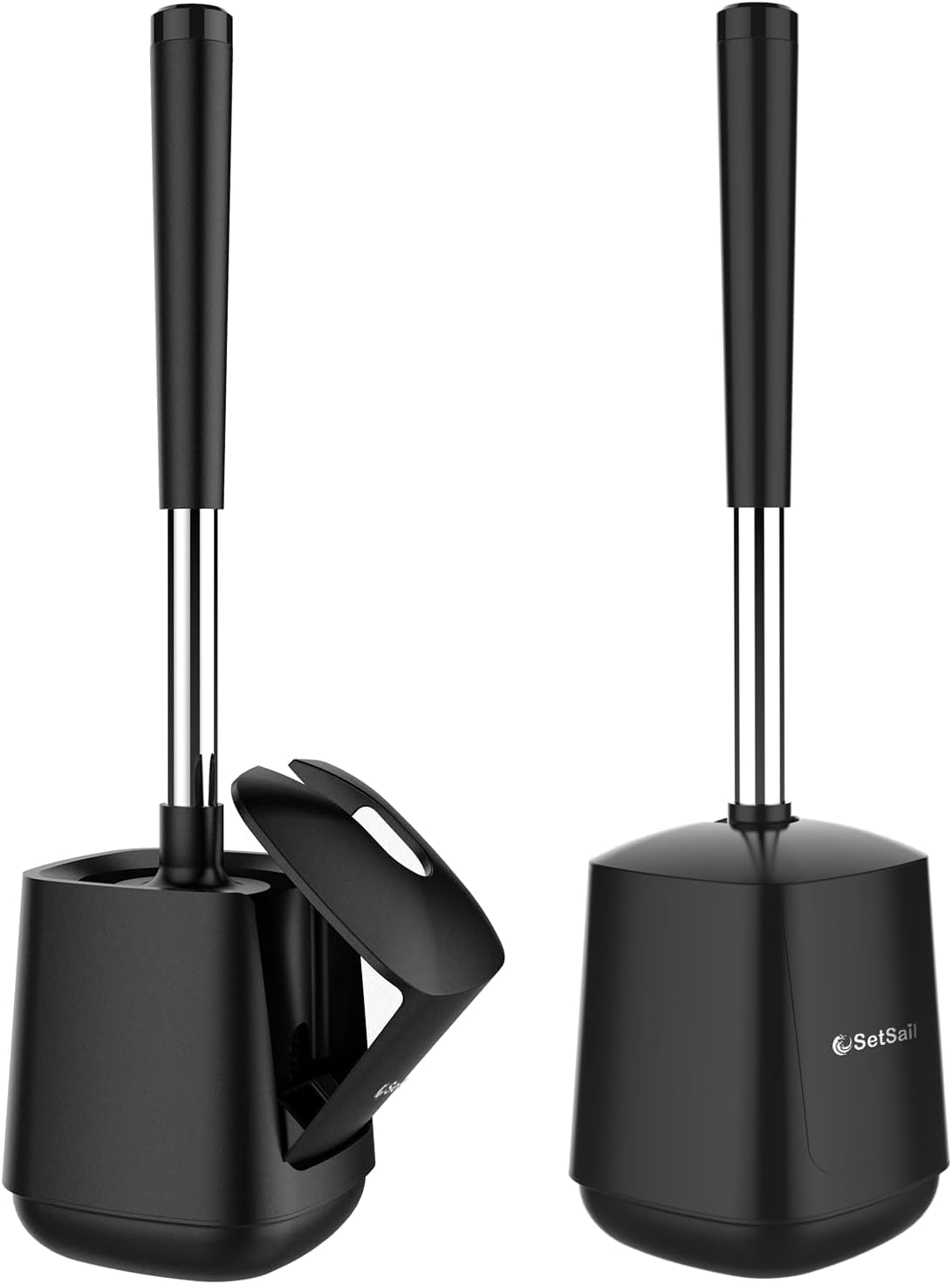 Photo 1 of ***(PARTS ONLY/ MISSING PARTS/ PARTIAL SET/ NON FUNCTIONAL)***SetSail Toilet Brush and Holder, Self Closing Lid Toilet Bowl Brushes Holder and Extra Long Handle Ventilated Toilet Brush Set for Bathroom Cleaning, Nylon Bristles, 2 Packs-Black