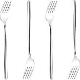 CHENSHUO Long handle Dinner Forks Stainless Steel Round handle Dinner Forks,Korean Long handle Dessert Forks Silver Pack of 4