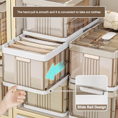 Foldable Plastic Organizer Drawers - Pullable Closet Wardrobe Organizer,47L x 30W x 22H Stackable Storage Basket with Adjustable Dividers, Space-Saving for Cupboard, Bedroom (XL gray)
