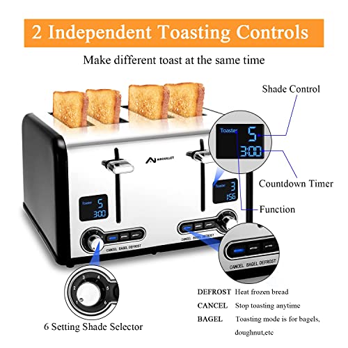Nidouillet Compact Toaster 4 Slice,Stainless Steel ExtraWide Slot