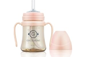 GROSMIMI Spill Proof no Spill Magic Sippy Cup with Straw with Handle for Baby and Toddlers, Customizable, PPSU, BPA Free 6 oz (Peach)