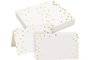 NEWHOMSTYLE 50 PCS White Table Place Cards with Gold Foil Dot, Blank Name Place Card for Wedding Events Parties Christmas Din